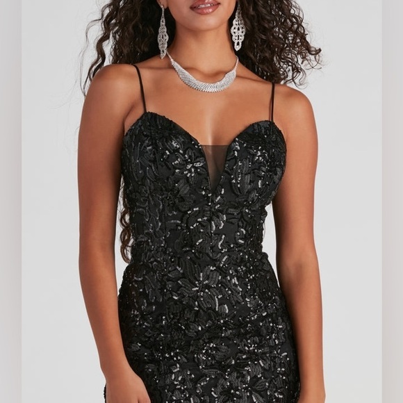 Windsor Livia Sequin Mesh Mermaid Dress Black Junior Size 5/6 - Picture 2 of 15